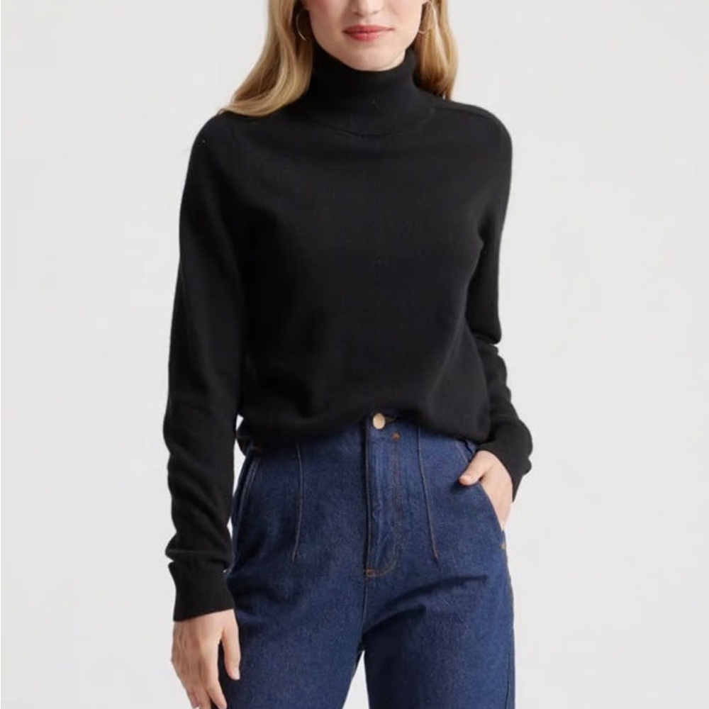 Quince 100% Mongolian Cashmere Turtleneck Sweater Black XS